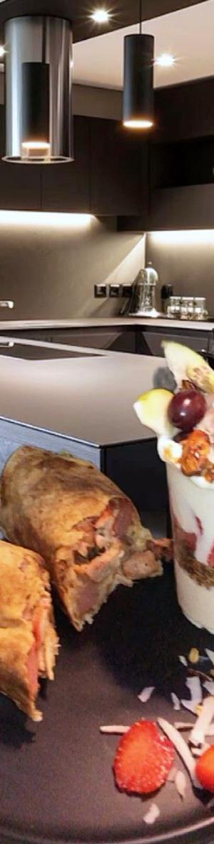 Parfait and Basic Shawarma with hotdog roll